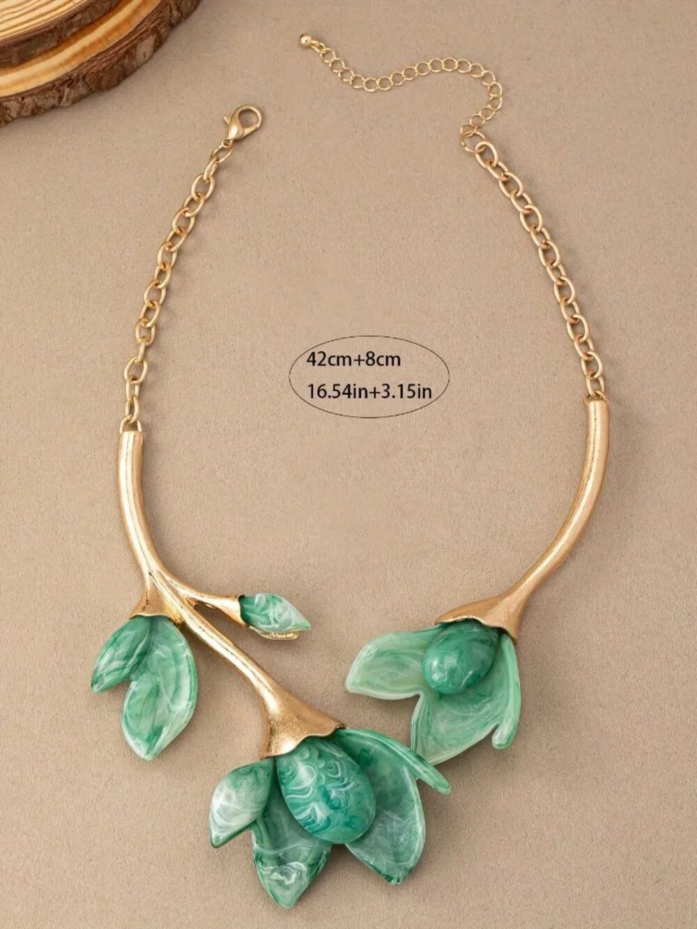 Metallic Green Boho Elegant Women's Magnolia Flower Resin Necklace